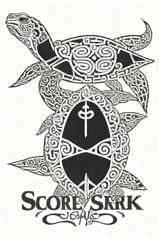 Turtle & Shark Polynesian Style With Letters Pisisami