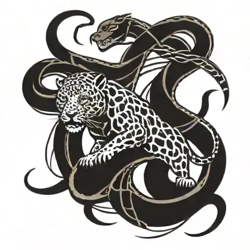 A Jaguar Fighting A Snake Wrapped Around It