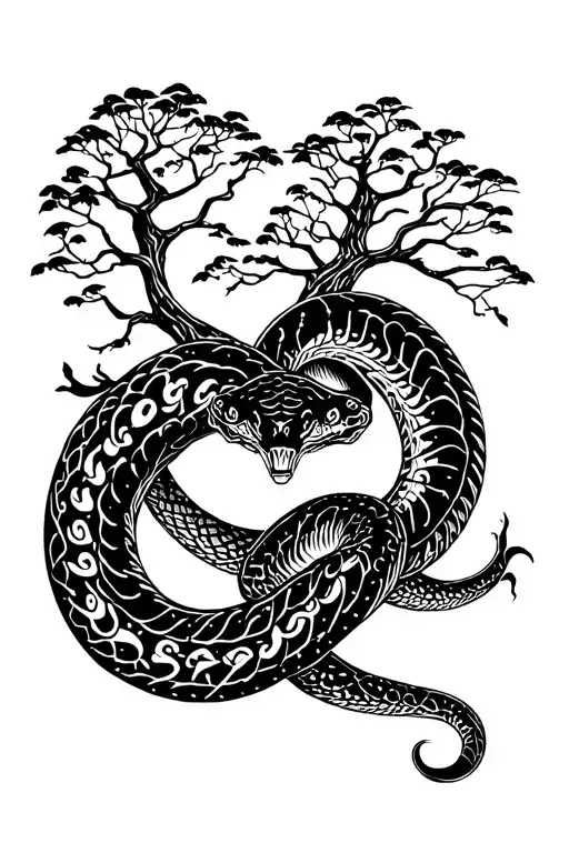 Ouroboros Snake With Tree Growing Out