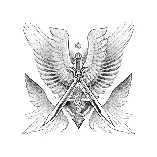 Valkyrie Sword With Wings Line Art