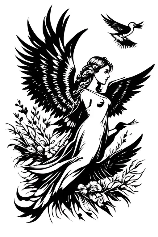 Angel With Doves And Barock Style Palms