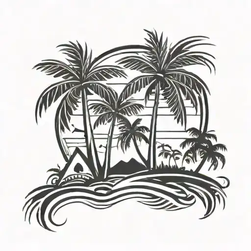 Beach Palm Trees Island Sunset