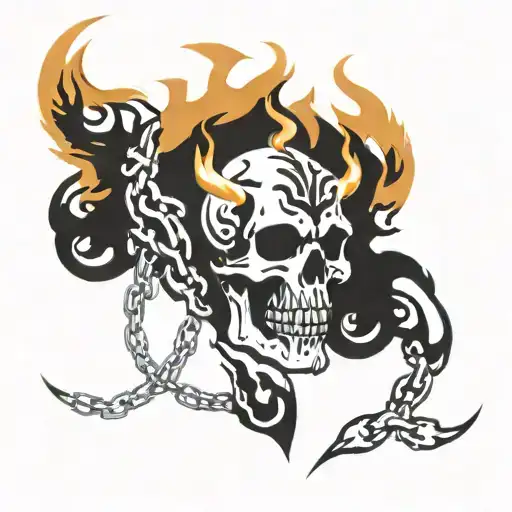 Skull With Chains And Fire Flames