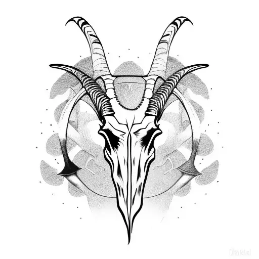 Goat Skull With Lines Around The Horns