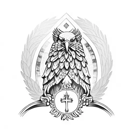 Forest With Polish Eagle In Front And Holding Christian Cross
