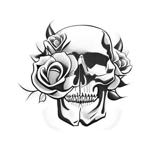 Skull With Surronded By Roses