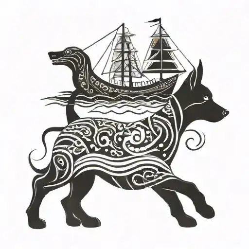 Sea And Ship And Dog