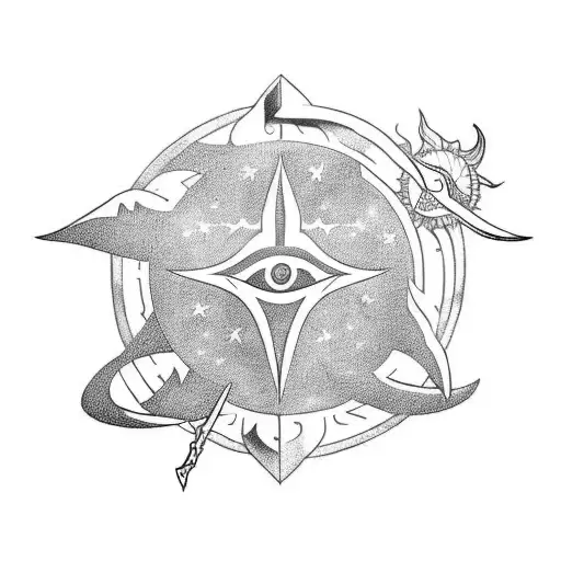 Sword Going Through The Sun In Sigilism Tattoo Style