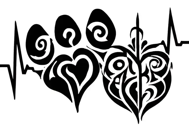 Pawprint With Heart Beat Plus Medical Symbol Intertwined