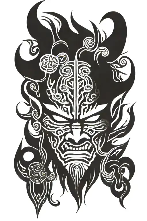 Oni Mask With Nordic Runes