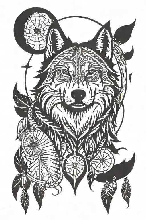 Howling Wolf Moon And Dream Catcher