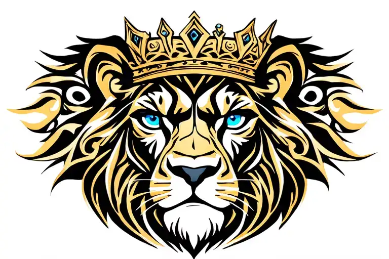 Black And Gold Blue Eyes Lion With Crown