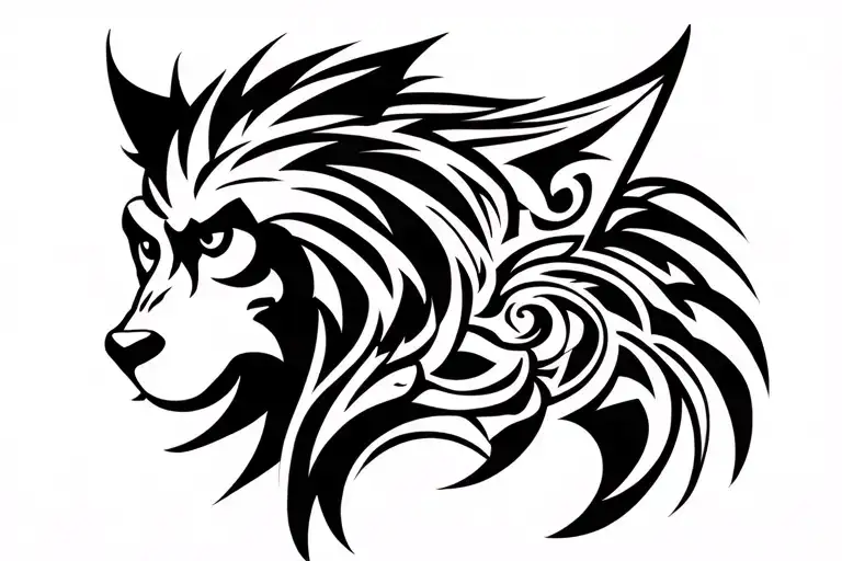 Trinity Symbol Mixed Monkey Lion Wolf Head Profile Holding