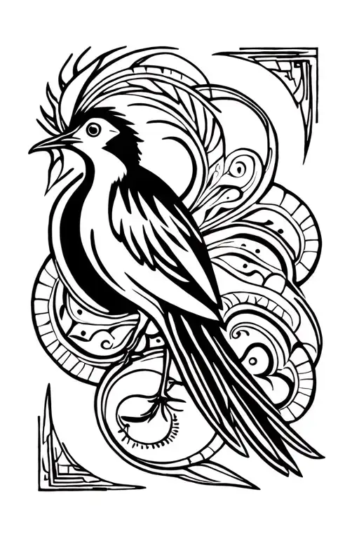 Bird With Long Tail In Northern Ethnic Style