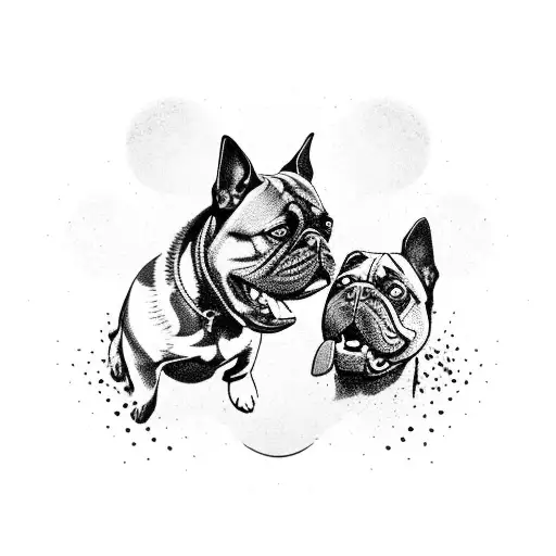 Two Black Dogs Facing Each Other Fighting With Teeth Bared