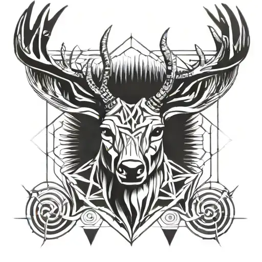 Forest Blackout Symmetrical Geometric Deer Face