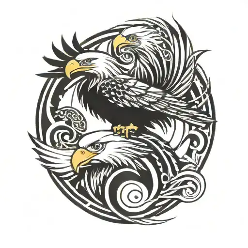 Bald Eagle And Philippine Eagle In Yin Yang Symbol