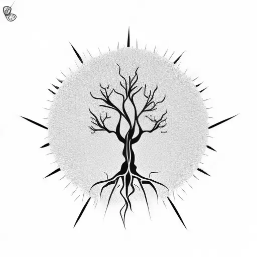 Tree Upsidedown Roots And Spikes Making A Crown