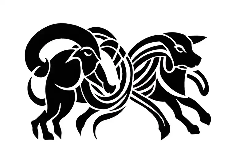 Shoulder Tattoo Goat And Dog Intertwined