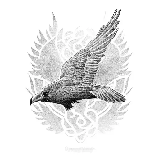 Flying Raven With Cherry Blossom