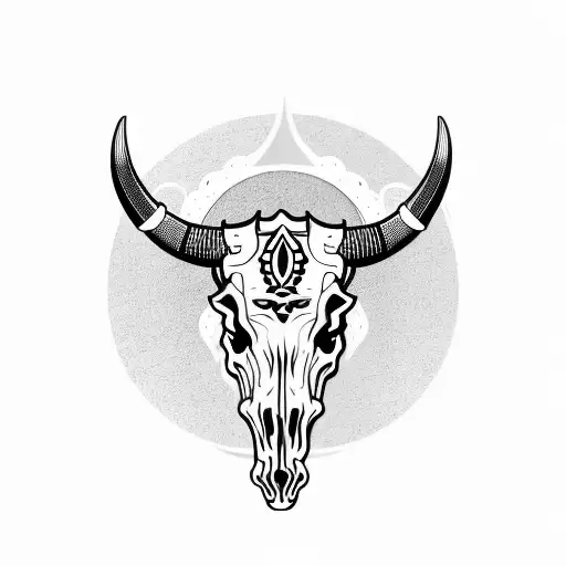 Bull Skull With Virgo Balance And Yin Yang Serpents In Background