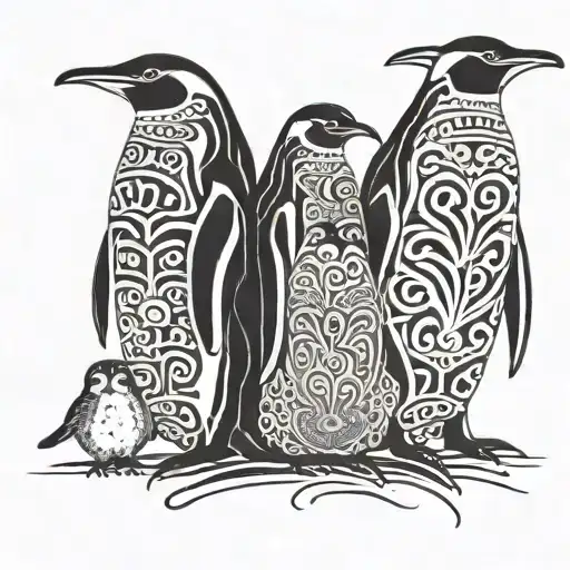 Mother Penguin With 2 Babies