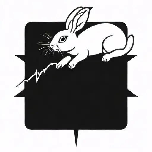 White Rabbit Outline In A Black Square