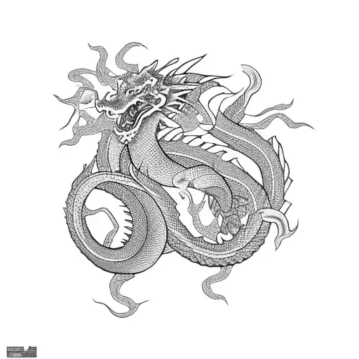 Japanese Dragon With Flowers