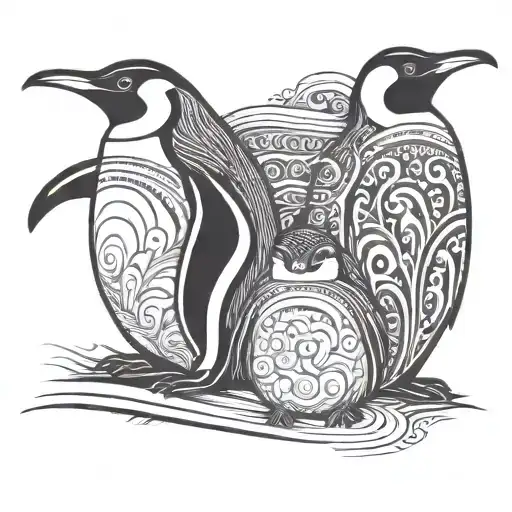 Mother Penguin With 2 Babies