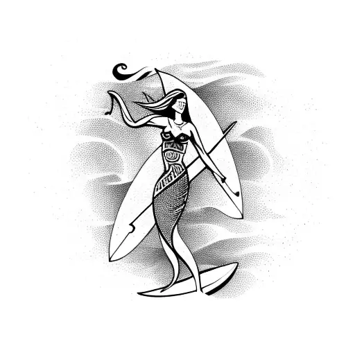 A Graceful Mermaid Riding A Surfboard