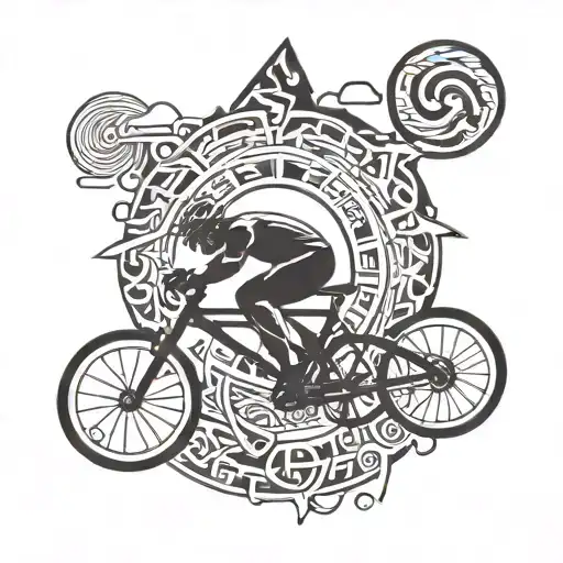 Bicycle And Running Man Mountain