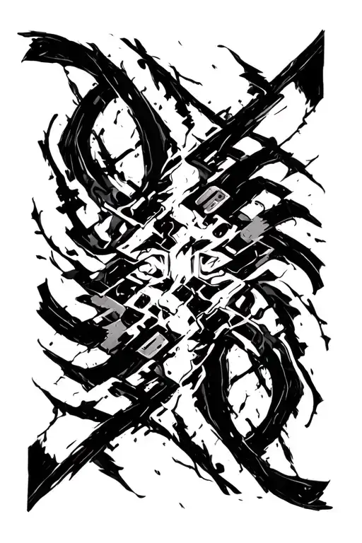 Dark Raw Strokes Modern Cyber Sigilism Bio-mechanical Fusion Bold Blackwork