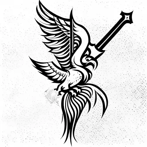 Phoenix And Sword In Background