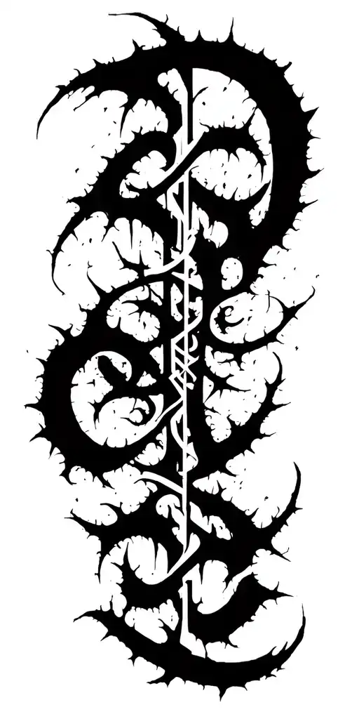 Raw Blackwork Chaotic Bold Strokes Flow Brutalist Dark Abstract Lettering Thorns