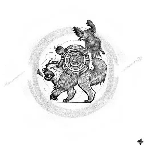 Skoll And Hati Chasing Each Other In A Circle