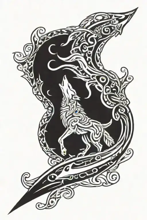 Howling Wolf Dagger Crescent Moon