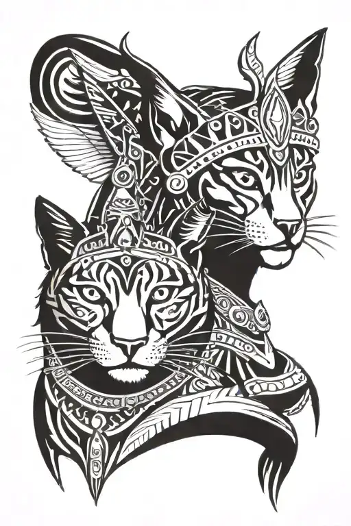 Native American Tribal Queen With Pharaoh Cat
