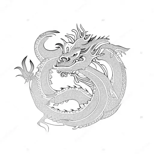 Asian Dragon With Lotus Flowers