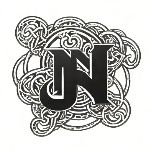 3D Chain Coming Out Of The Body With 3 Initials N V A