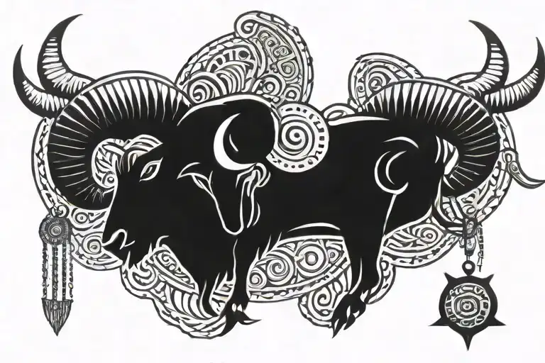 Incorporate Aries Ram Head With Libra Scales Hanging From Horns