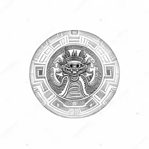 Aztec Calendar With A Dragon In Background