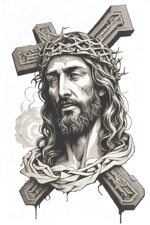 Face Of Jesus Christ With A Cross Below Him
