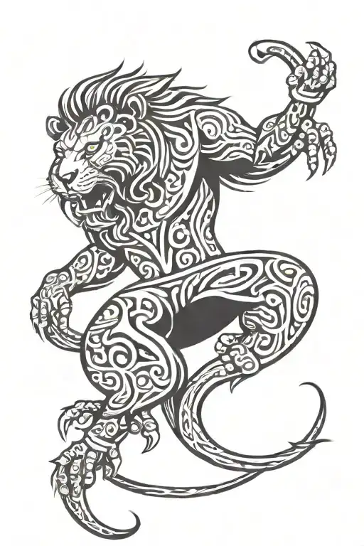 Water Monkey Riding A Big Lion Roaring