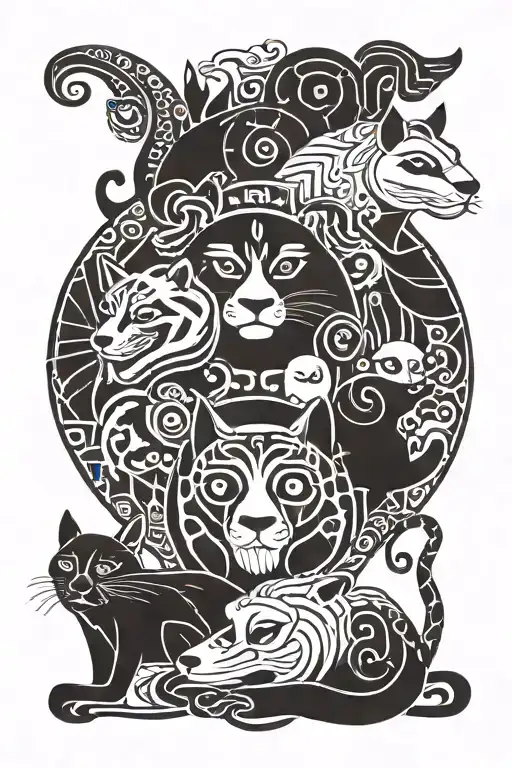 Totem With A Panda A Frog A Unicorn And A Cat