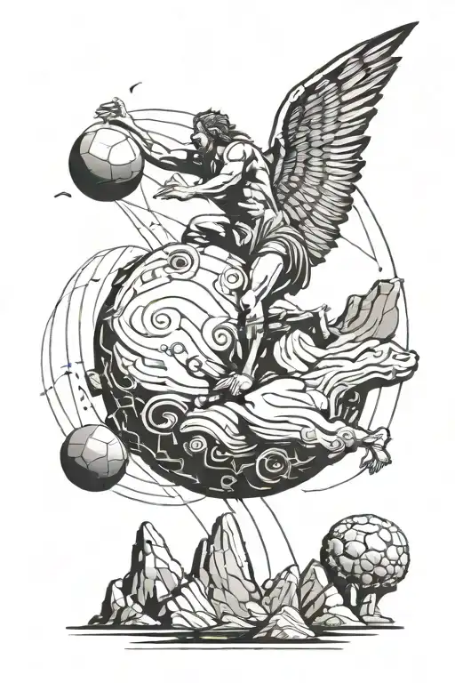 Sysiphus Rolling A Boulder Uphill While Icarus Is Falling From The Sky