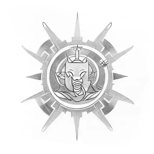 Shoulder Tattoo Of Tanio Sun God At The Top Tanio Lizard Surrounded By Steel Drums