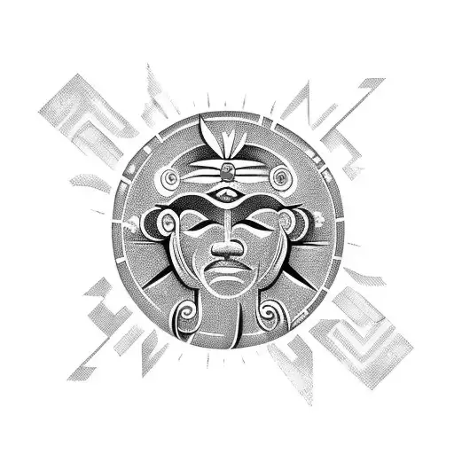 Shoulder Tattoo Of Taino Sun God At The Top Tanio Lizard Surrounded By Steel Drums
