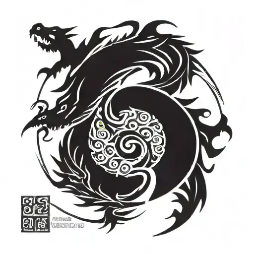 Yin Yang Symbol And Dragon Surrounded