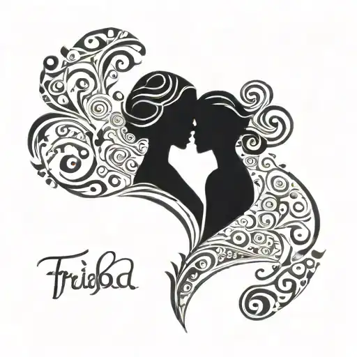 Tribal Fusion Design Featuring A Mother And Daughter Silhouette Intertwined With Tribal Patterns