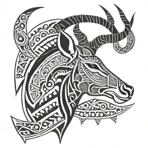 A Springbok With African Patterns Behind It With Two Spears And 4 World Cup Trophies